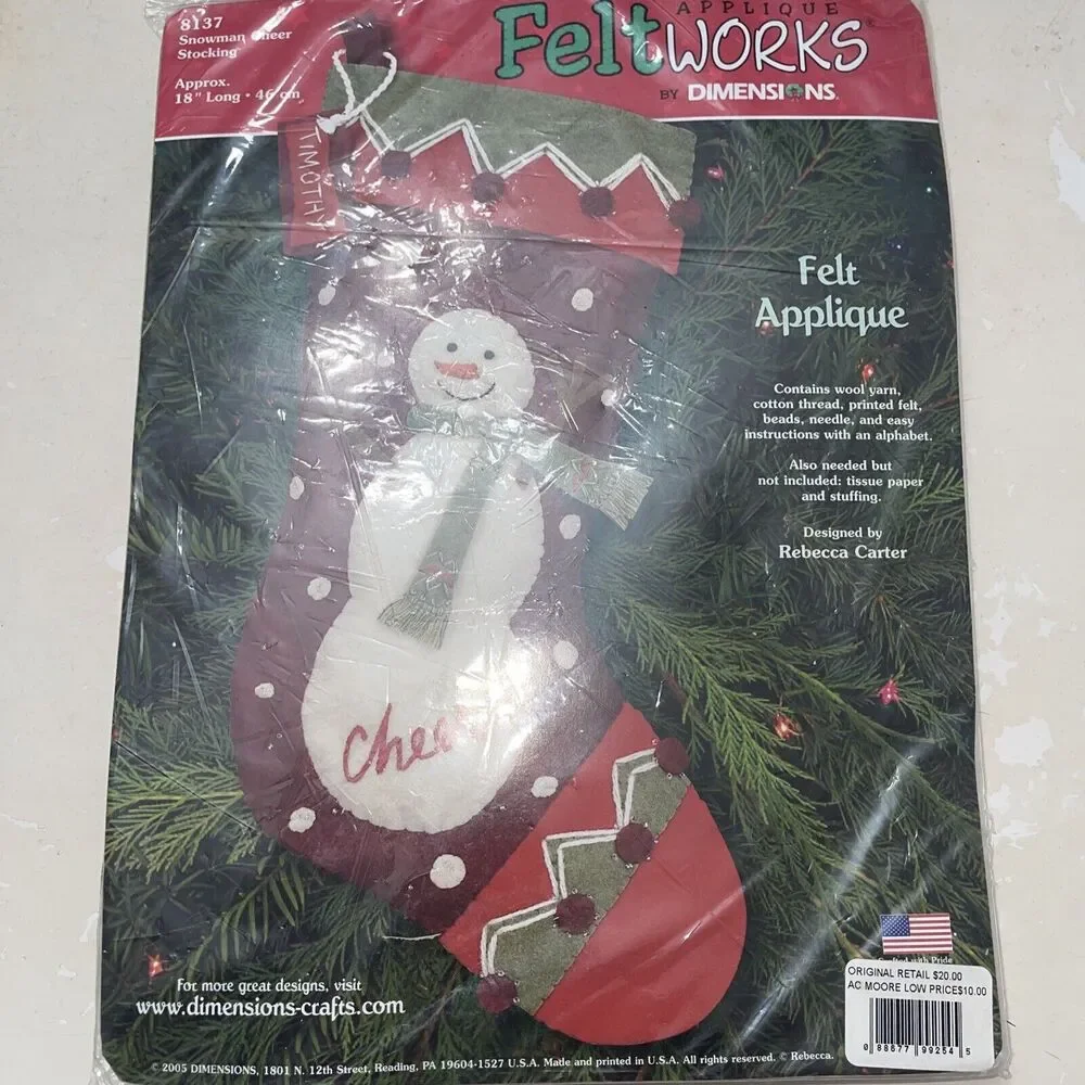 Felt Christmas Stocking Kit Feltworks 8137 Snowman Cheer Dimensions Applique NEW